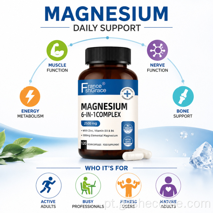 Shecome Cápsulas Complexas de Magnésio Suporte Muscular para Sono